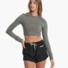 Long-Sleeve Lux Crop Tee | Dusty Pine Heather -Chic Warp Sales VW1021HDY 01181