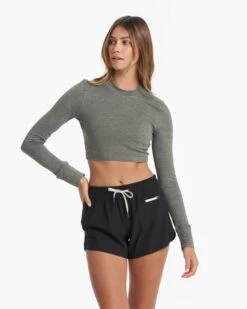 Long-Sleeve Lux Crop Tee | Dusty Pine Heather