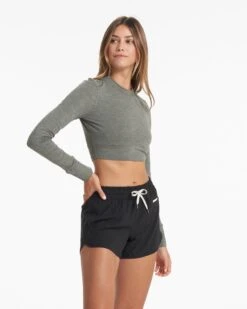 Long-Sleeve Lux Crop Tee | Dusty Pine Heather -Chic Warp Sales VW1021HDY 01202