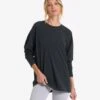 Long-Sleeve Feather Tee | Washed Black -Chic Warp Sales VW1028WBL 01994 top