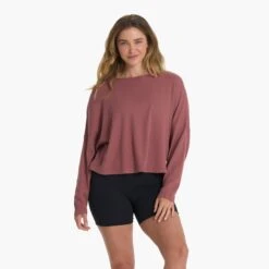 Slouchy Waffle Crew | Rosewood 10 Slouchy Waffle Crew | Rosewood -Chic Warp Sales VW1047RSD 01241