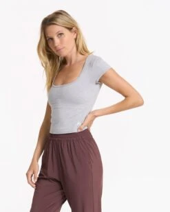 Chic Warp Sales 3 Short Sleeve Halo Crop | Pale Grey Heather