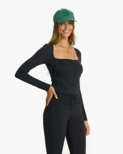 Long-Sleeve Sunrise Square Neck | Black -Chic Warp Sales VW1076BLK 1598