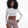 Long-Sleeve Lux Crop Tee | Platinum Heather -Chic Warp Sales VW422HZL 01409