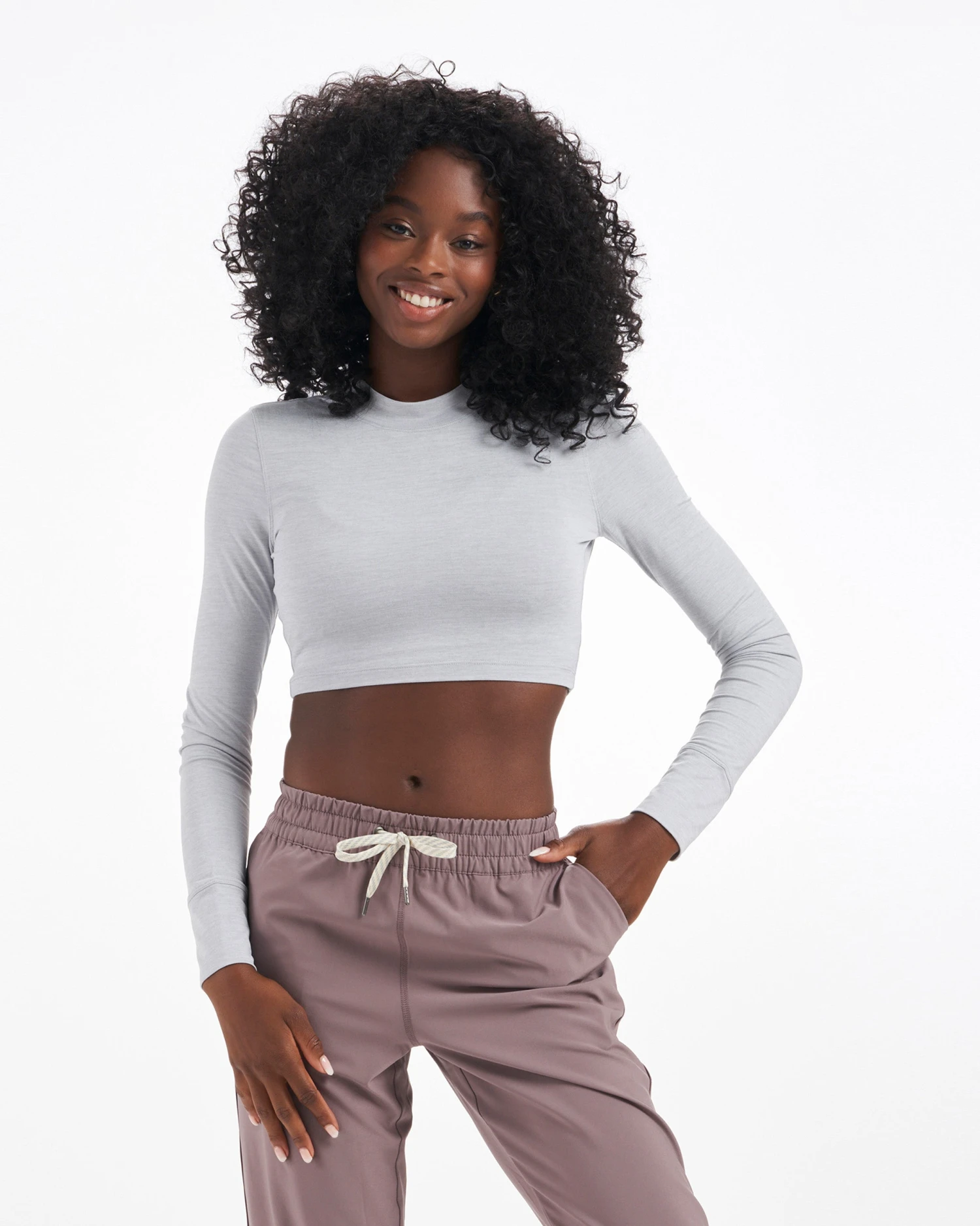Long-Sleeve Lux Crop Tee | Platinum Heather 3 Long-Sleeve Lux Crop Tee | Platinum Heather