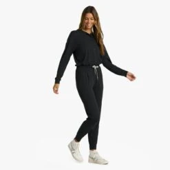 Lux Henley Jumpsuit | Black Heather -Chic Warp Sales VW478HBK 0254