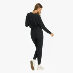 Lux Henley Jumpsuit | Black Heather -Chic Warp Sales VW478HBK 0302