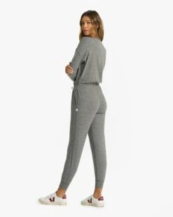 Lux Henley Jumpsuit | Heather Grey -Chic Warp Sales VW478HTG 0154